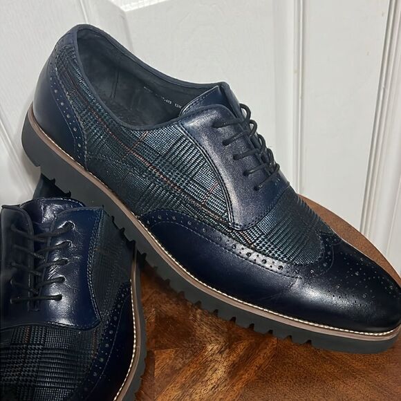 ?? STACY ADAMS  Baxley Oxford Derby Wingtip Shoes - Ink Blue - Sz‎ 13M - EUC main image 12
